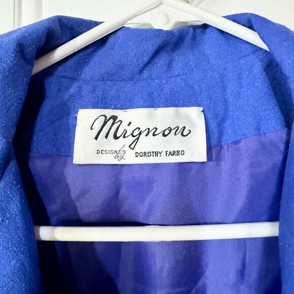 Vintage MIGNON Jacket Women Size 8 Abstract Green/ Blue Open Front Light Wool - Picture 2 of 5